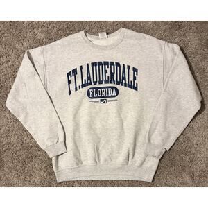 Retro Jerzees NuBlend Ft. Lauderdale Graphic Fleece Pullover Sweatshirt Gray L